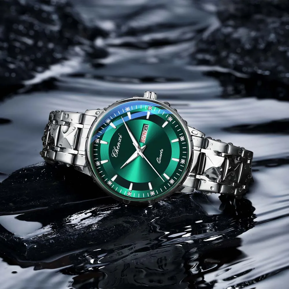 CHENXI Orologio al quarzo da uomo di alta qualità Cinturino minimalista in acciaio inossidabile Data Display a specchio curvo Orologi da uomo impermeabili 2025