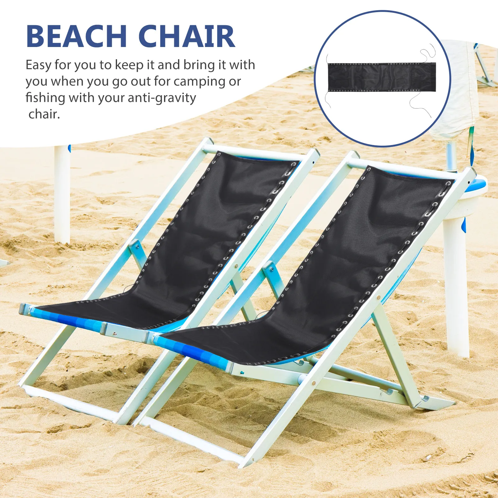 Replacement Fabric Cloth for Sand Beach Chair 63x17inch Black Premium Breathable Anti-Aging Patio Folding Recliner Lounge Chair