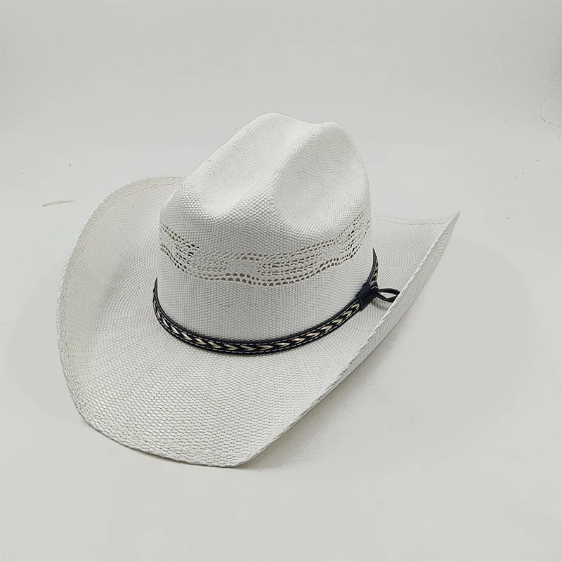 Męski kartonowy kapelusz słomkowy z dużym rondem Western Cowboy Straw Hat dla mężczyzn i kobiet Letni kapelusz przeciwsłoneczny na zewnątrz Podwójnie wklęsły kowbojski kapelusz — zdjęcie 4