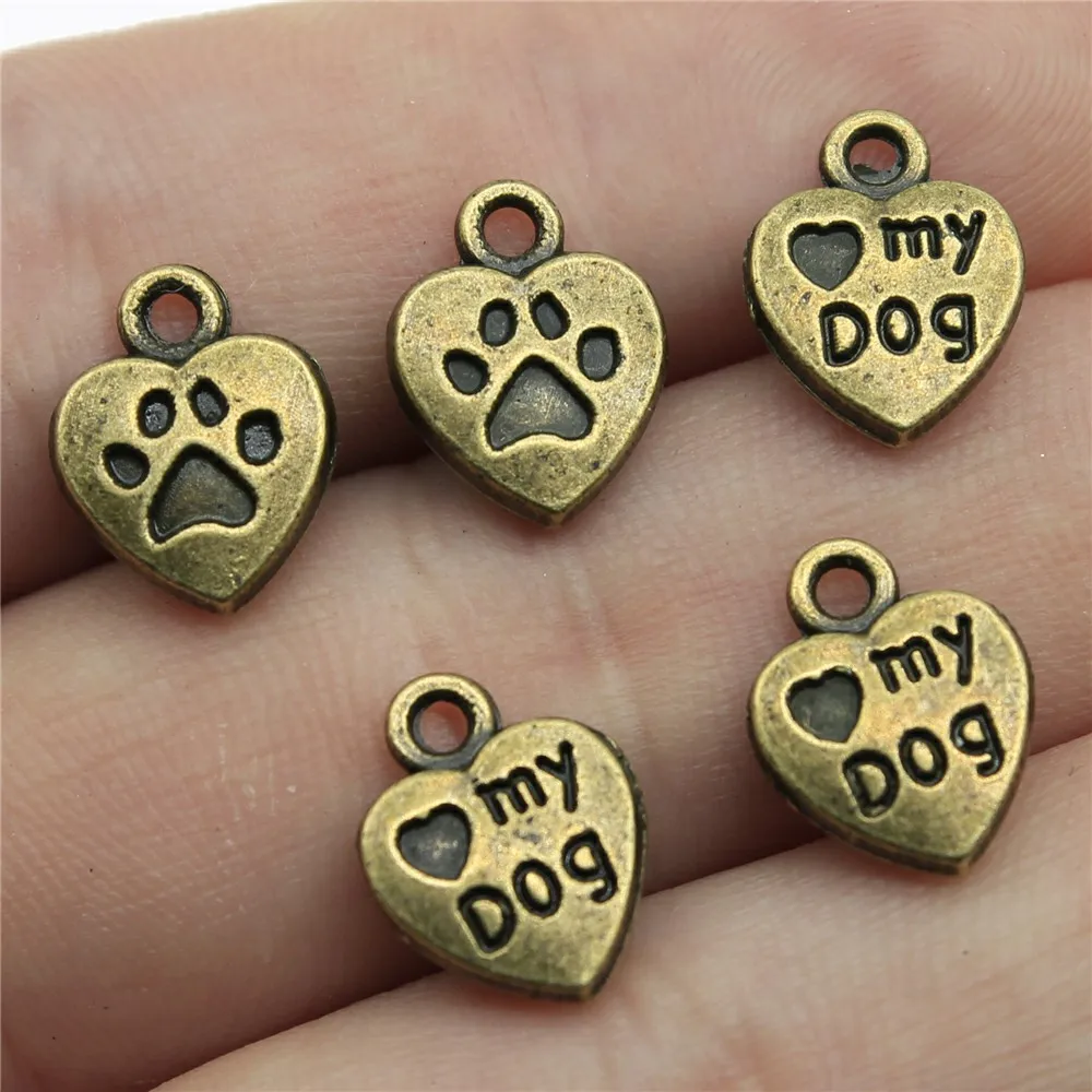 20pcs Charme Love My Dog For Jewelry Making Dog Paw Pendant For Jewelry Making Dog Paw Print Charm Pendant 10x13mm