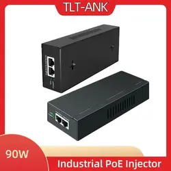 TLT-TECH 산업 등급 아이언 쉘 PoE 인젝터, 표준 48V 기가비트 90w, IEEE 802.3bt PoE 전원 공급 장치, 서지 프로텍터 6KV