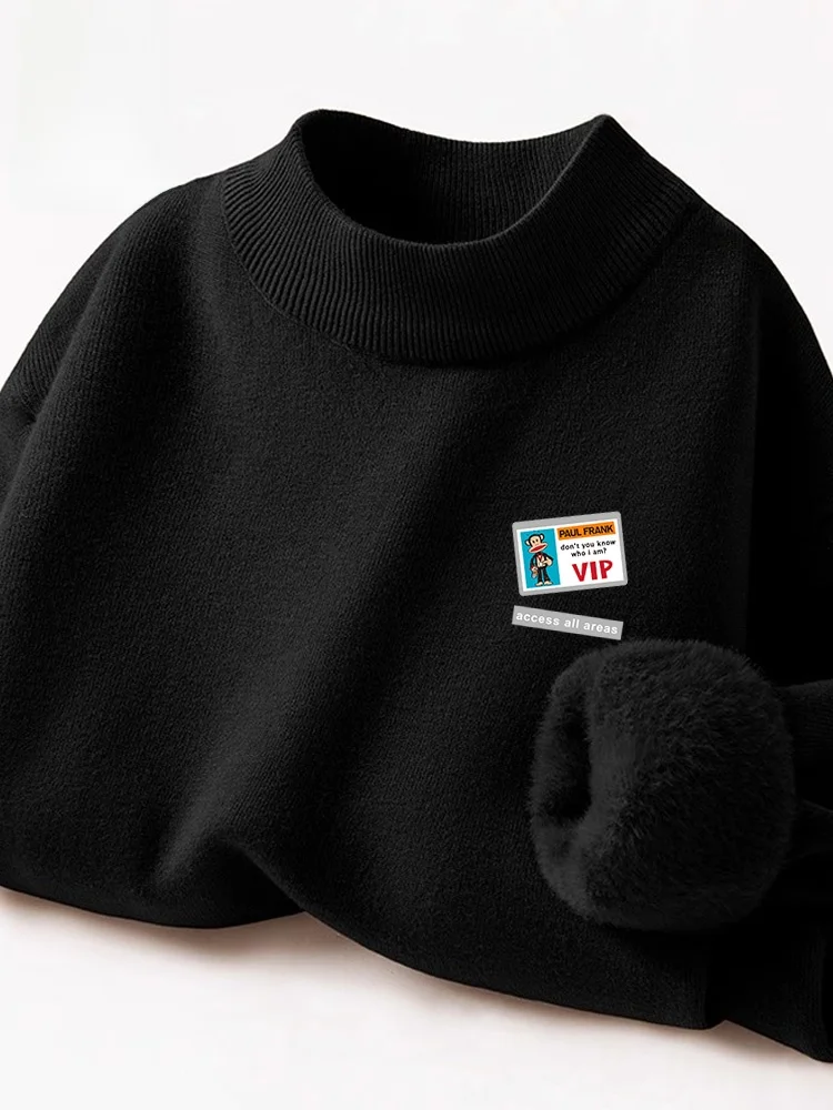 

Men's Fce Lined Knitted Sweater Bla High Collar Base Layer irt Faionable Urban Sle Winter Wear Long Sve