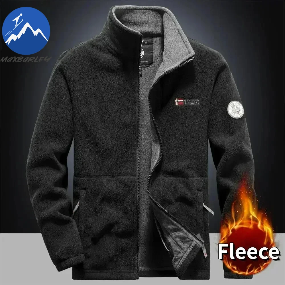 겨울 따뜻한 양털 재킷 남자 등산 더블 두꺼운 포켓 재킷 야외 높은 칼라 방풍 스키 운동복... - 3