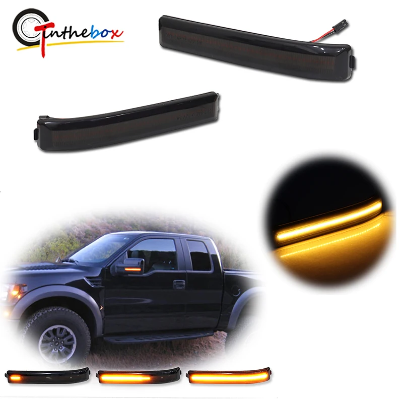 

For Ford F150 F-150 2009-2014 Raptor SVT 2010-2014 LED Side Mirror Lamp Amber Side Rearview Dynamic Turn Signal Lights