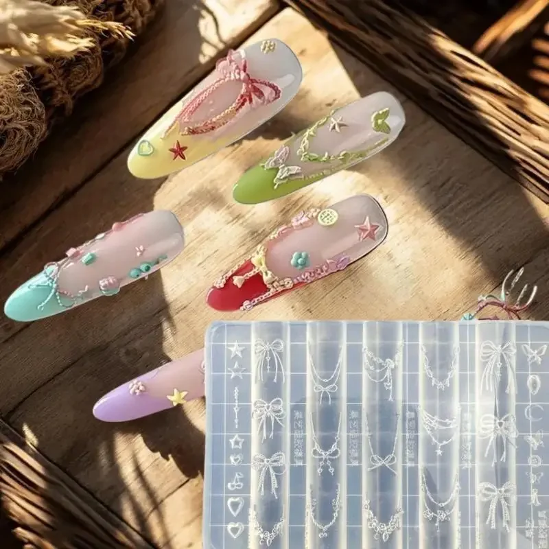 Crea bellissime nail art con stampo per unghie in silicone 3D con osso di draghi - Modelli di catene a stella, fiori e fiocchi di fiocco