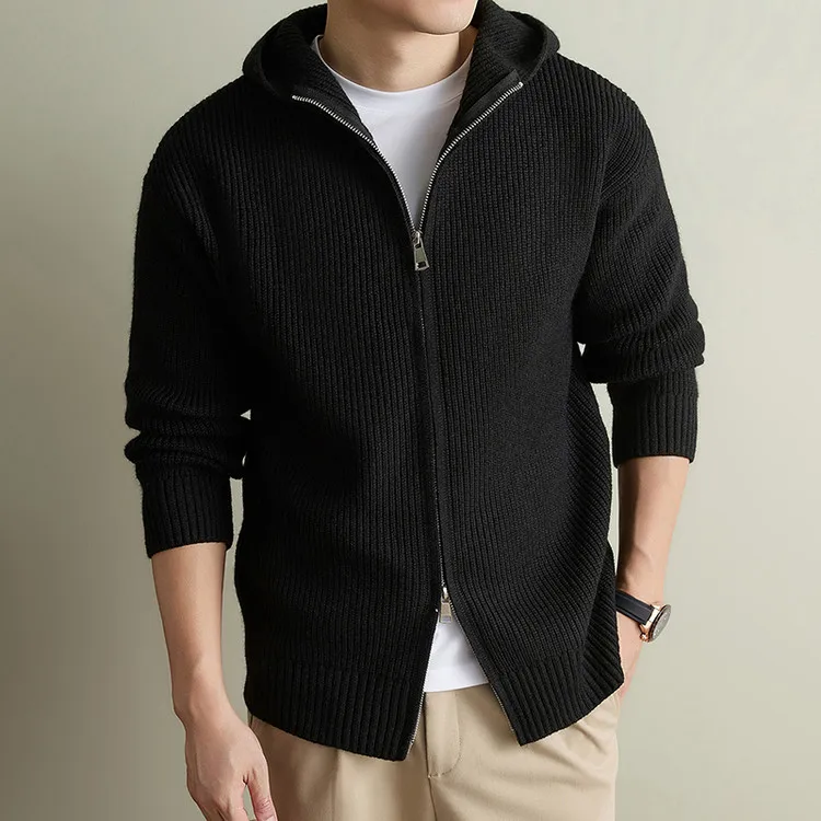 Herren-Strickjacke mit Kapuze und Reißverschluss, lässiger, locker geschnittener Pullover im Old-Money-Stil – Detail 20