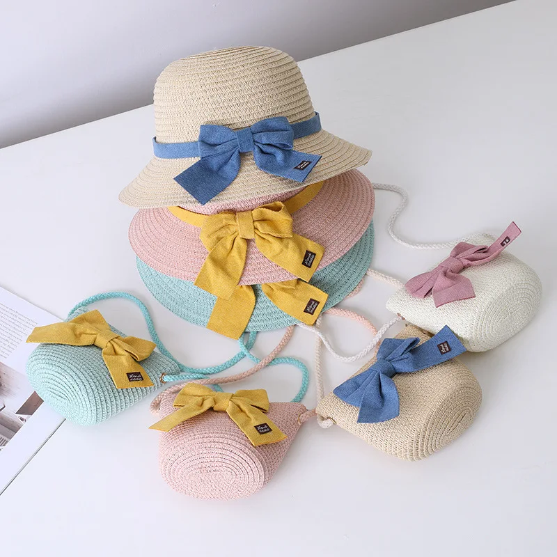 

New Hat and Bag Set Summer Japanese Style Bow Sweet and Cute Sunshade Sun Hat for Children