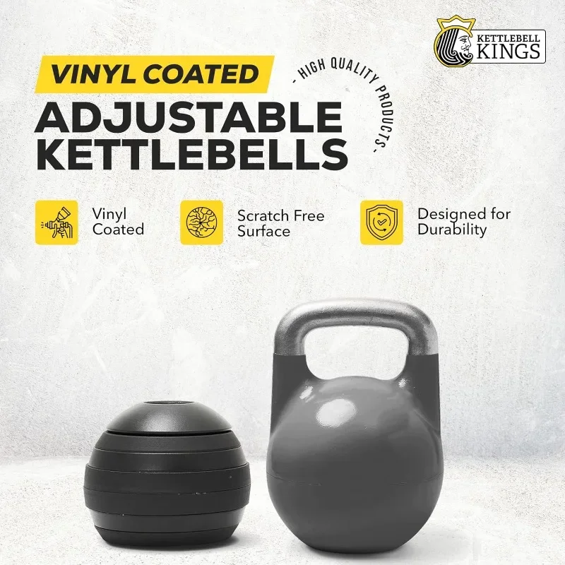 Kettlebell Kings Verstellbare Wettkampf-Kettlebell – einstellbares Gewicht von 26 Pfund bis 70 Pfund – inklusive 7 Hantelplatten