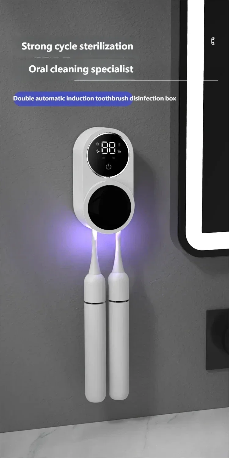Kabelloser UV-Zahnbürstensterilisator, tragbarer, wiederaufladbarer Wandhalter mit Trockner für die Mundhygiene im Badezimmer – Detail 1
