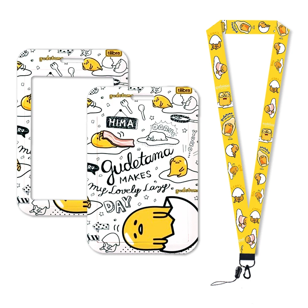 W Card Set Kawaii Gudetama Cartoon ID Card Protection Case Work Bus Card Holder Plastic Keychain Gifts