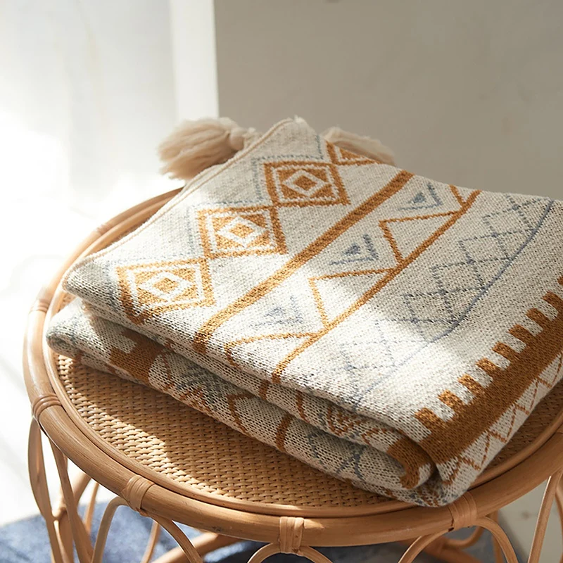 

Bohemian Large Shawl Blankets Simple Nordic Blankets Acrylic Napping Blanket Sofa Cover Knitted Soft Winter Warm Decor