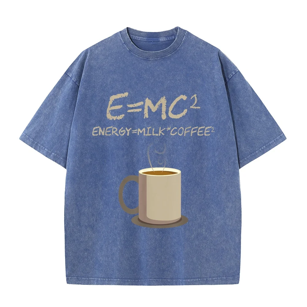 E=MC2 Funny Science Coffee Energy Milk Gift T-Shirt T Shirt Koszulki Męskie Fitted Men Tee Multi Color Cotton Short Sleeve