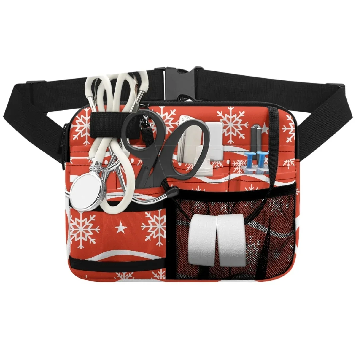 Colete vermelho floco de neve para mulheres, ombro ajustável Fanny Pack, organizador com zíper, design personalizado, portátil, ao ar livre, luxo