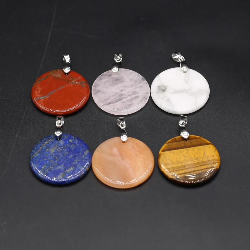 Natural Stone Agates Pendants Big Round Lapis lazuli Tiger Eye Charmsfor Jewelry Making Diy earring necklace accessories