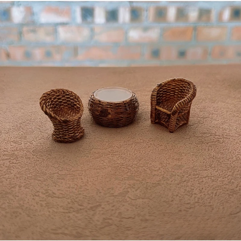 

Emulation Miniature Tea Table and Coffee Table Vine Chair Sand Table Shooting Model Props Decoration Ornaments