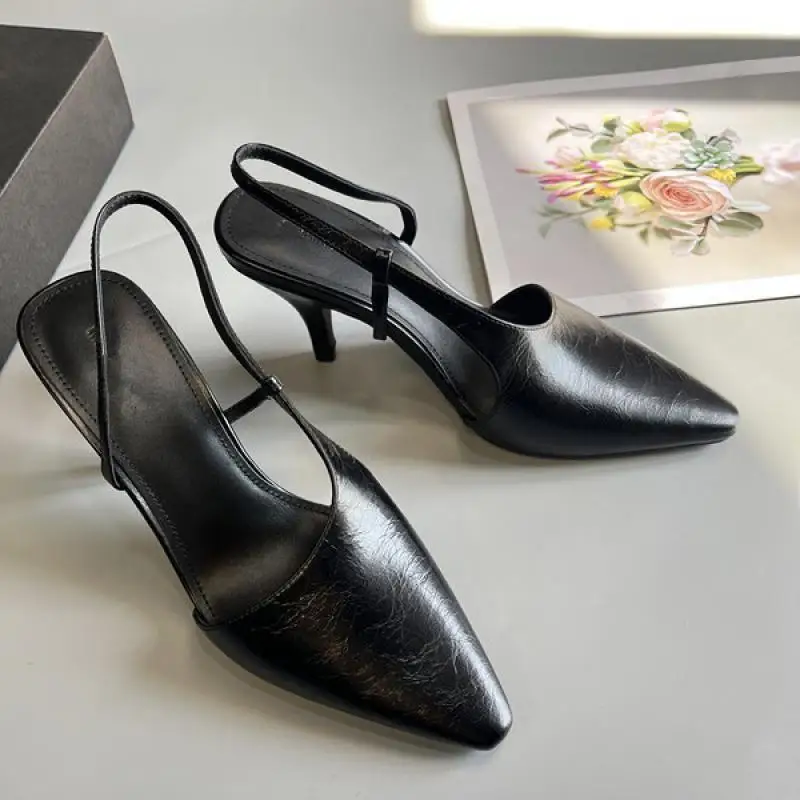 Maxdutti Southern France, zapatos minimalistas de cuero genuino para mujer, sandalias con punta puntiaguda, zapatos de tacón de 55cm, zapatos tipo mules para mujer