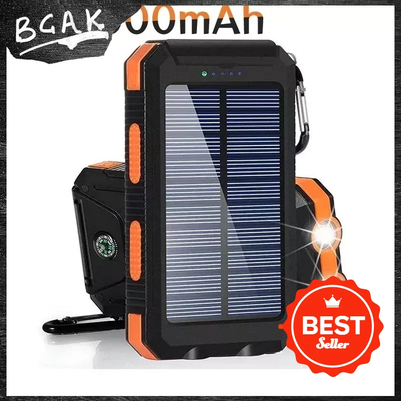 Real Capacity 200000mAh  Large Capacity Solar Power Bank New Portable With Lanyard Compass External Battery Outdoor Camping Char