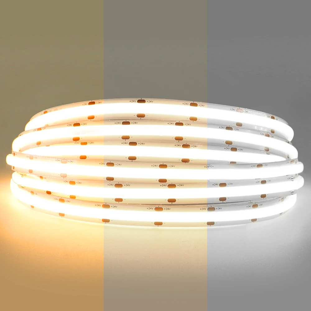 

COB LED Strip Light 320Leds/m High Density Ultra Bright Flexible SMD SCOB Led Tape Lighting RA90 Warm White Linear Dimmable 24V
