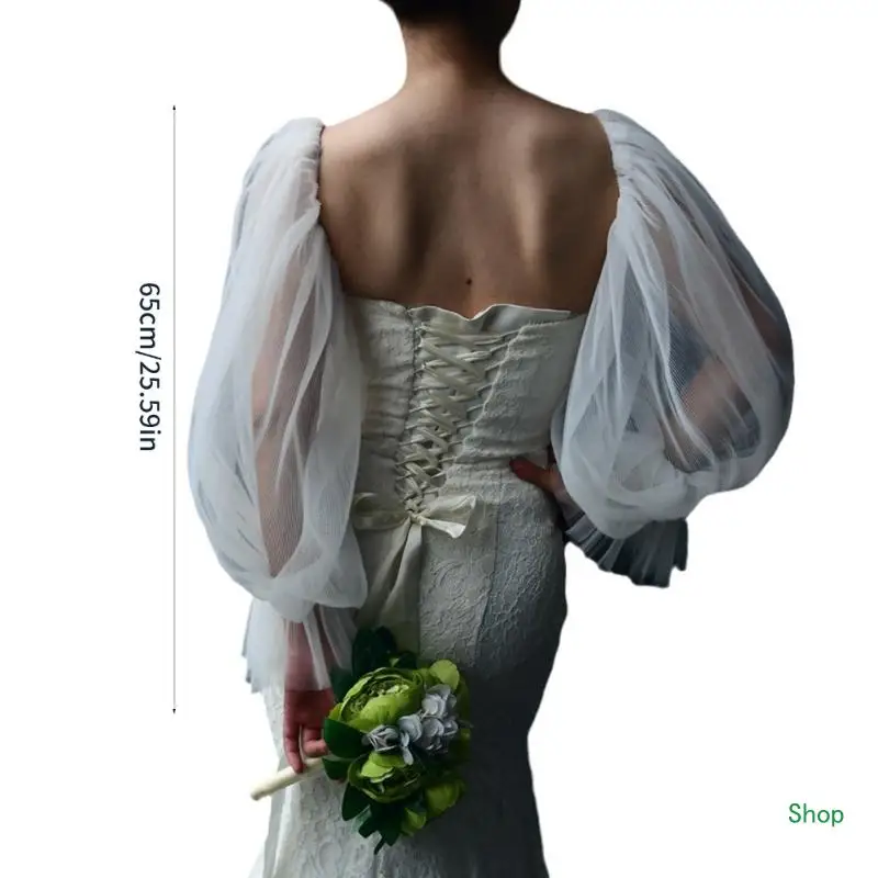 Dropship Wedding maniche a sbuffo staccabili bianche maniche lunghe rimovibili fatte a mano da sposa coprono eleganti accessori