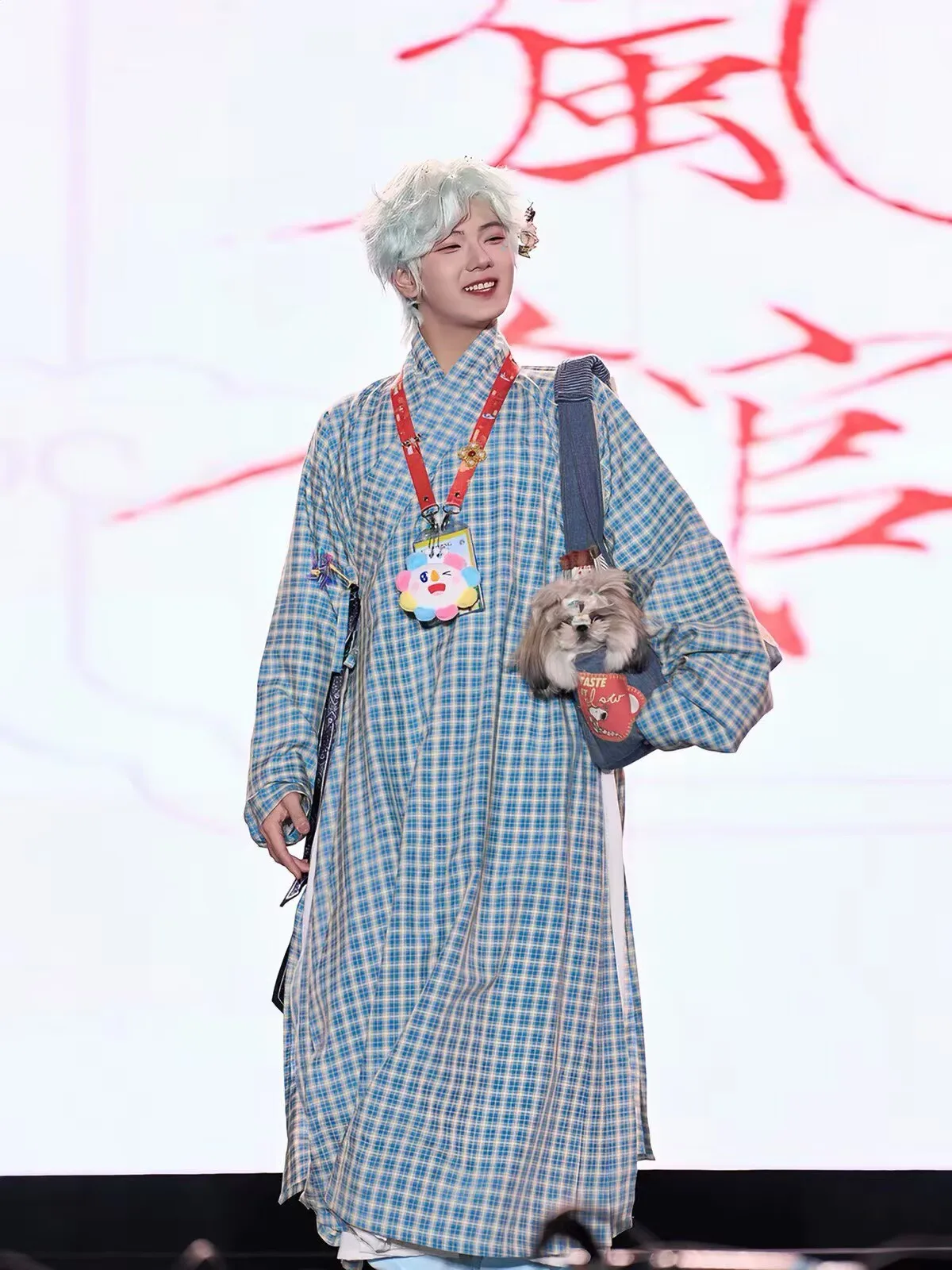 Men Ming Dynasty Hanfu Robe Blue Plaid Pattern Cross Collar Straight Robe Traditional Chinese Ancient Costume for Cosplay LARP