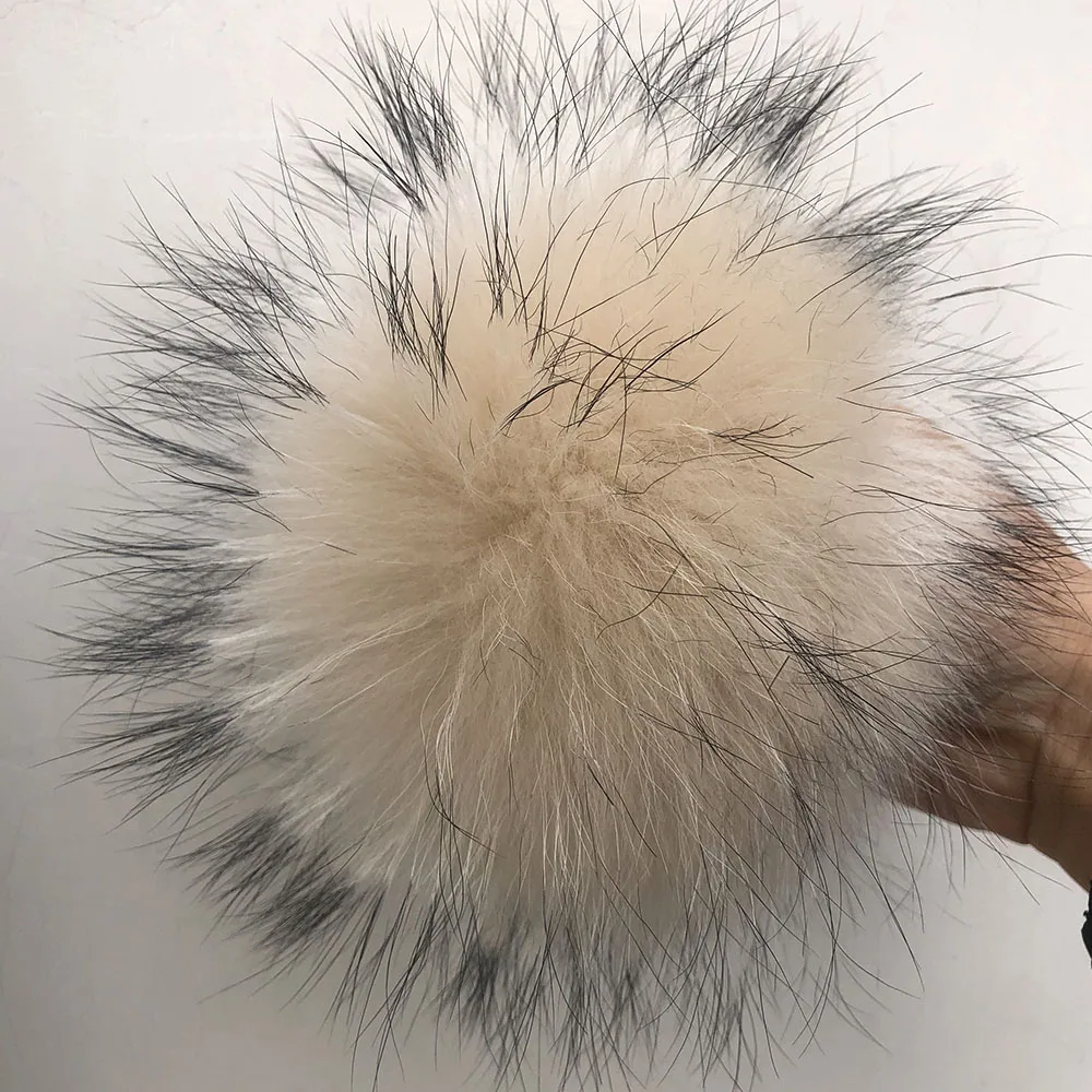 6\'\' Beige Color Fur Pompom For Beanie Handbags Ski Hats keychain Natural Fur poms Multicolor Large Raccoon Fur Beige Grey Pompon