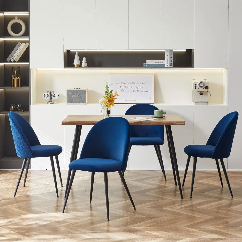 Dining Table Set ,Stylish Table with Strong Metal Legs ,4 Velvet Accent Chair