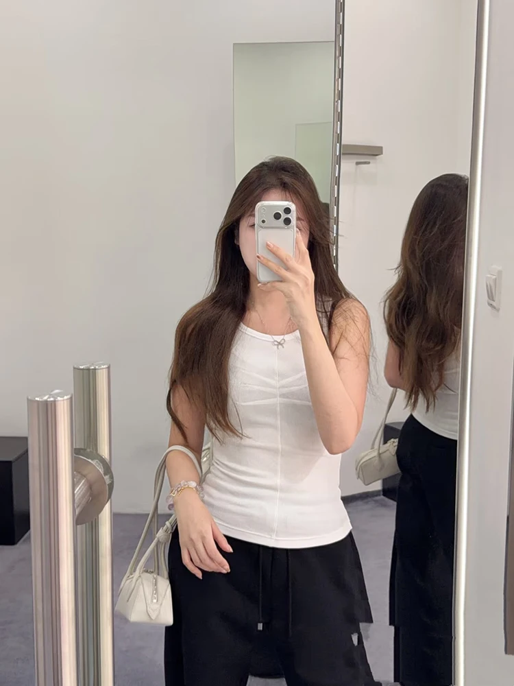 2026 Spring/Summer New Style - Women's Pleated Ribbed Stretch Fit-Slimming Base-Style Tank Back Coverlet