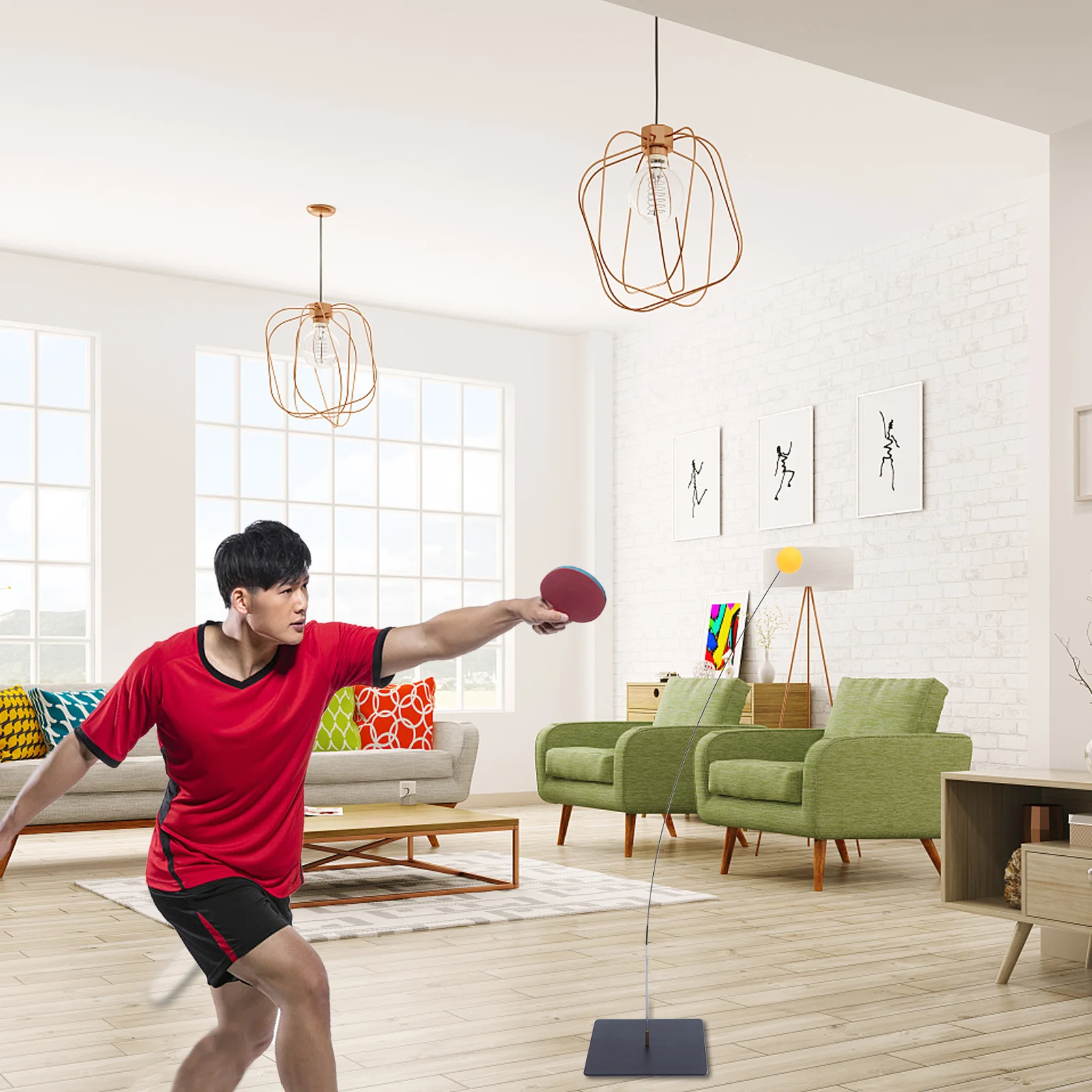 

1Set Table Tennis Training Kit Strong Spring Bar Fixed Base System Easy to Use Portable Equipment for Men Women Kids Practice