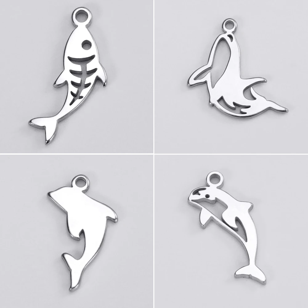 5pcs Stainless Steel Tiny Charms Diy Necklace Bracelets Fish Whale Charm Wholesale Animals Pendants For Jewelry Making Accessory