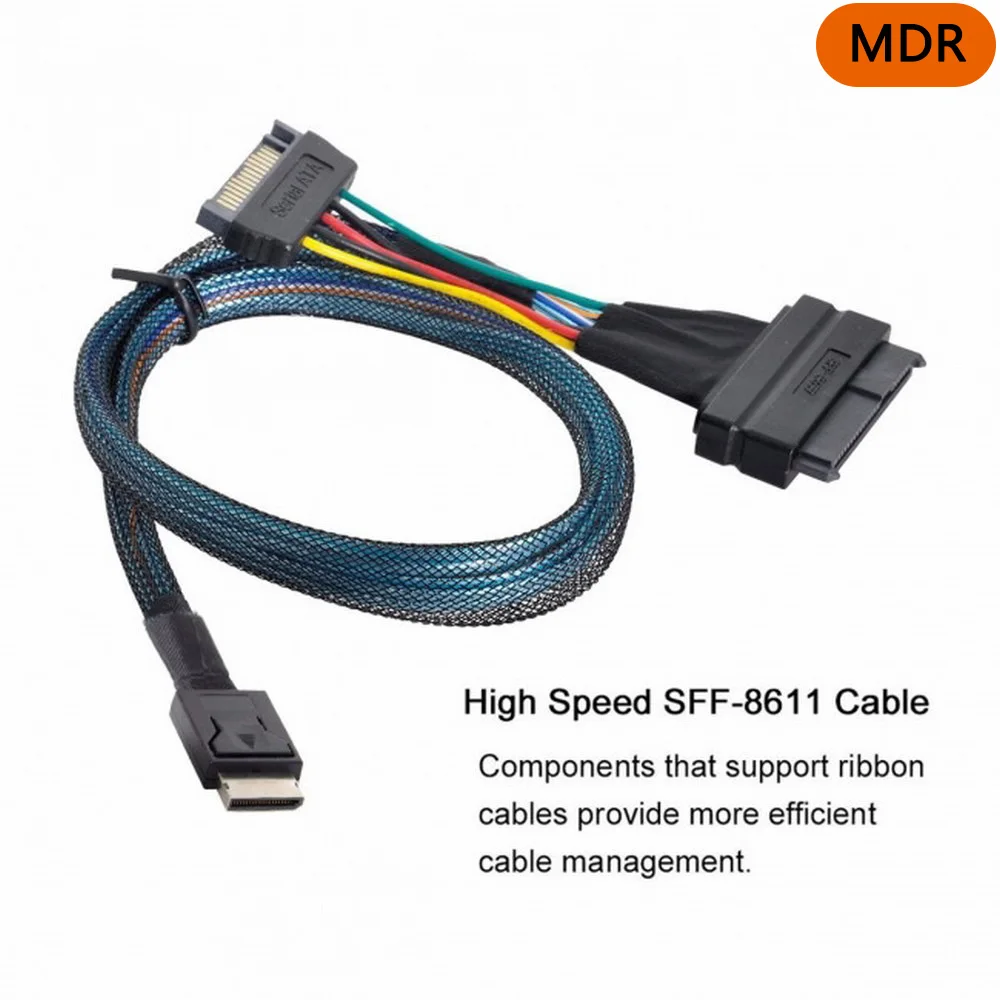 MDR PCIe PCI-Express SSD Cable Oculink SFF-8611 4i to U.2 U.3 SFF-8639 NVME for Mainboard SSD 0.5M