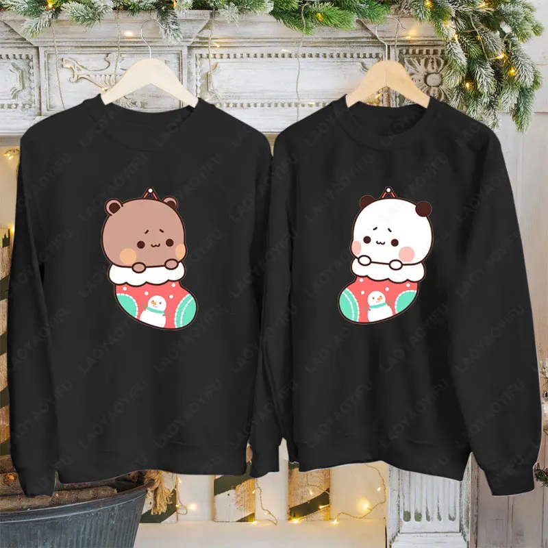 Divertente Bubu Dudu Felpa natalizia Orso Kawaii Coppia Vacanza Maglione Uomo Donna Moda Y2k Streetwear Vestiti per gli amanti di Natale