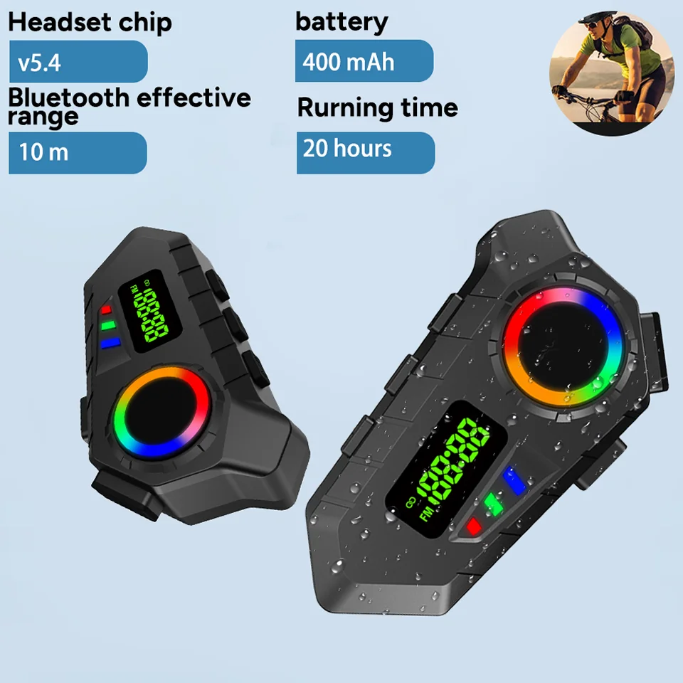 Motorcycle Intercom Headset Helmet Bluetooth 6.0 Wireless Hands-free Call Phone Kit Waterproof Earphone MP3 Music Player Speaker