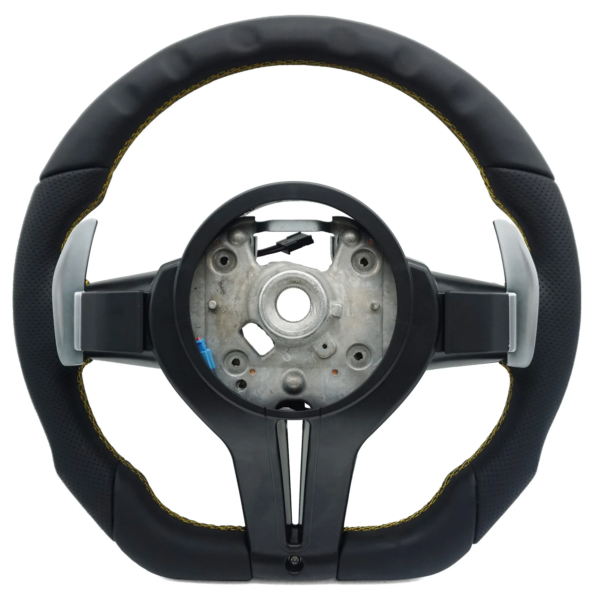 Suitable for BMW thong half-punched yellow line paint black steering wheel, no airbag (three series)