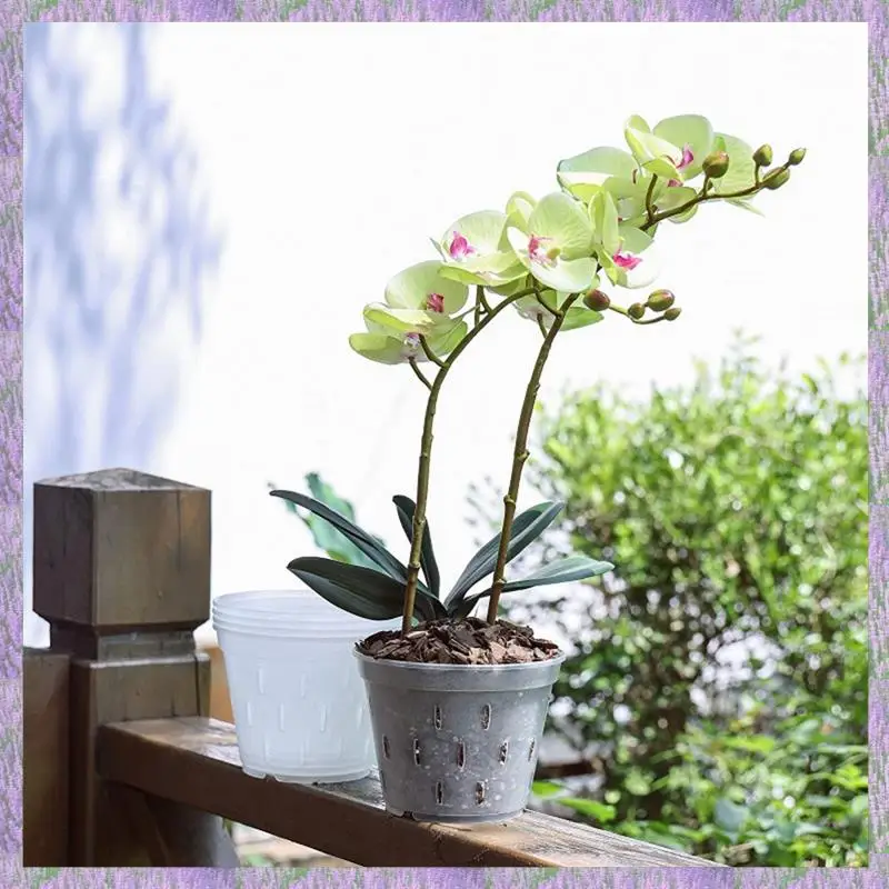 

A63K-7 дюймов-5 кастрюль и блюдца Орхидеи с отверстиями Прозрачные пластиковые горшки для орхидей для репетиции