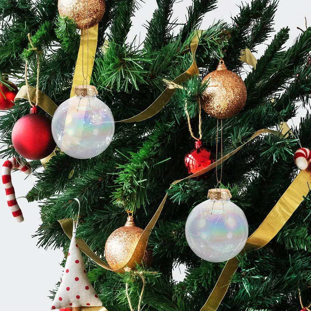 12pcs 6/810cm Christmas Ball Ornaments Transparent Rainbow Holiday Hanging Balls Christmas Navidad Xmas Tree Decorations ﻿