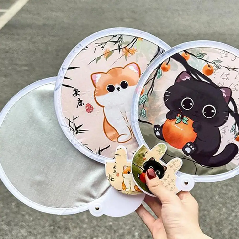 

New Cute Cat Folding Fan. Dual Functions Of Cooling And Sun Protection. Portable And Handheld With A Storage