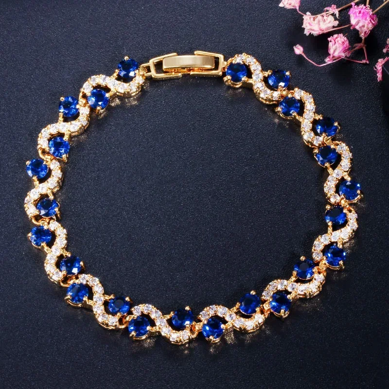 Fashion Red Blue Green White Round Cubic Zirconia Crystal Pave Party Wedding Chunky Bangle Bracelet for Women Jewelry Gifts