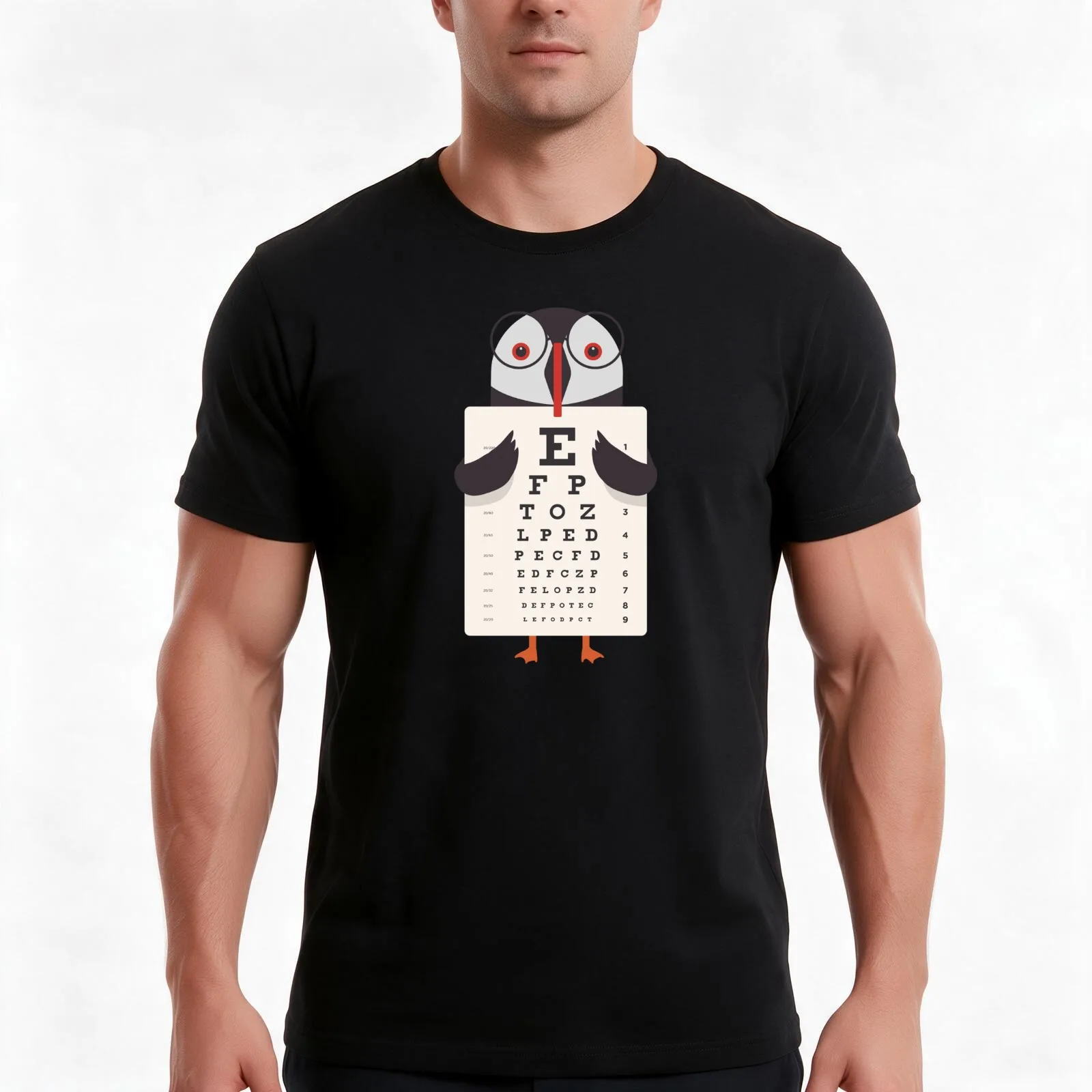 Penguin eye chart, eye test T-Shirt, Summer Casual Cotton Tee, Oversized Streetwear Tops, Vintage Graphic Print, 100% Cotton