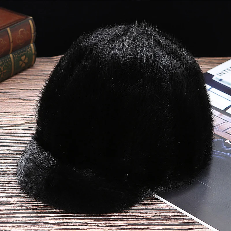 New Men's Winter Cap Luxury Fur Natural Mink Fur Thermal Cap High-grade Leather Large Elastic Soft Thickened Thermal Fur Hat