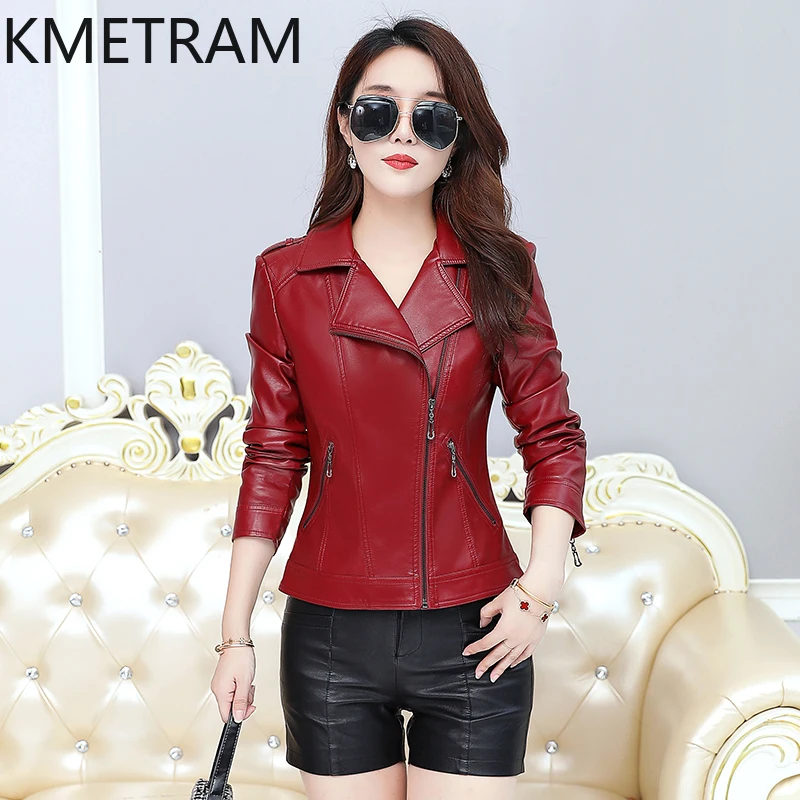 KMETRAM jaket kulit domba asli wanita, jaket kulit domba asli musim semi musim gugur pakaian wanita Korea mantel pendek 2024 Slim Fit Jaqueta Couro