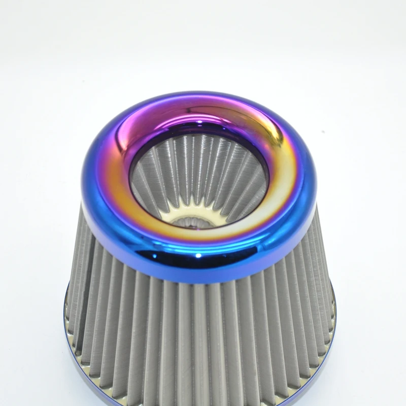 Burning blue Universal Air filter 76 มม. 65 มม. ประสิทธิภาพสูงสแตนเลสตาข่ายตัวกรองอากาศสําหรับอากาศเย็น