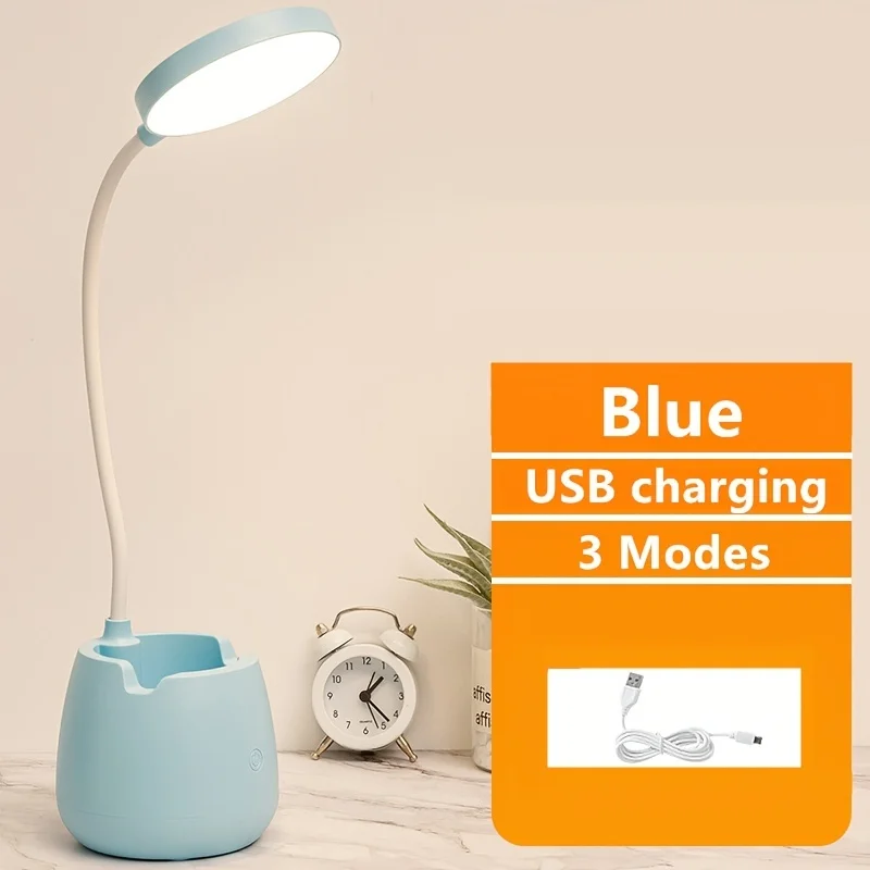 Pen Container LED Desk Lamp Rechargeable Table Lamps Convenient White/Pink/Blue Bedroom Bedside Lamp Usb Charging Study Lamp