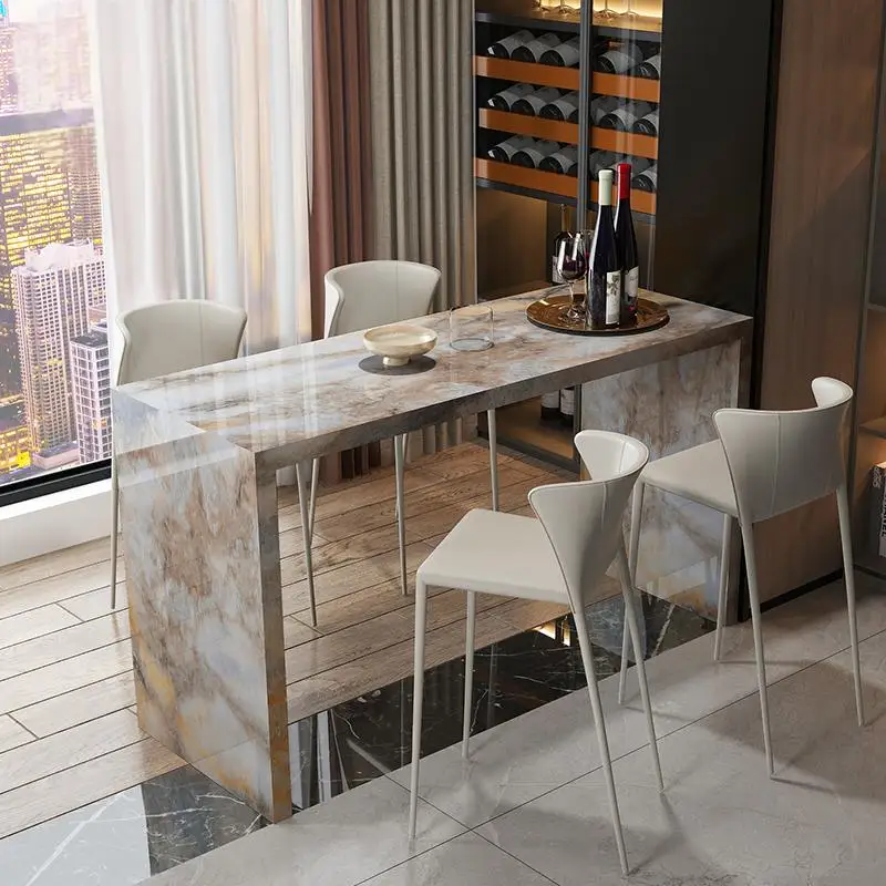 بار الإفطار من حجر الكوارتز، جزيرة المطبخ مع طاولة طعام وخزانة، مقاومة للبقع وصلابة عالية، تصميم عصري مخصص