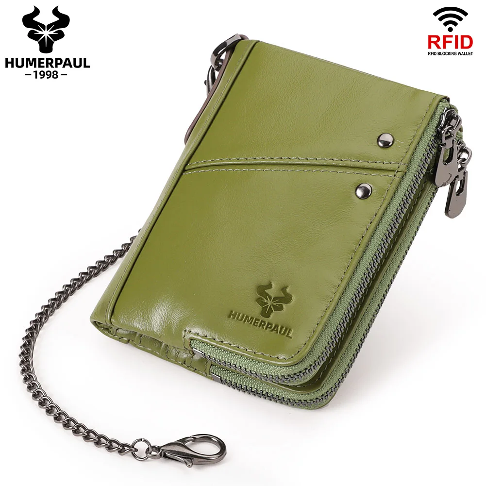 

LAREET Retro Luxury Double Zipper Coin Pocket Money Bag New Wave Genuine Leather For Men Quality Clutch ﻿