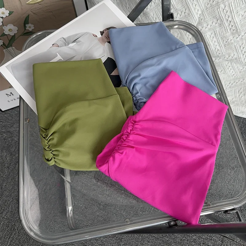Solid Color High Waist Seamless Butt Lift Yoga Shorts Breathable Quick Drying Fitness Leggings Cycling Running Sports Shorts