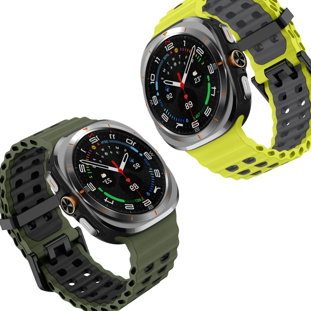 Nova pulseira de fivela dupla para samsung galaxy watch ultra 47mm pulseira de silicone à prova dwaterproof água respirável para samsung galaxy ultra