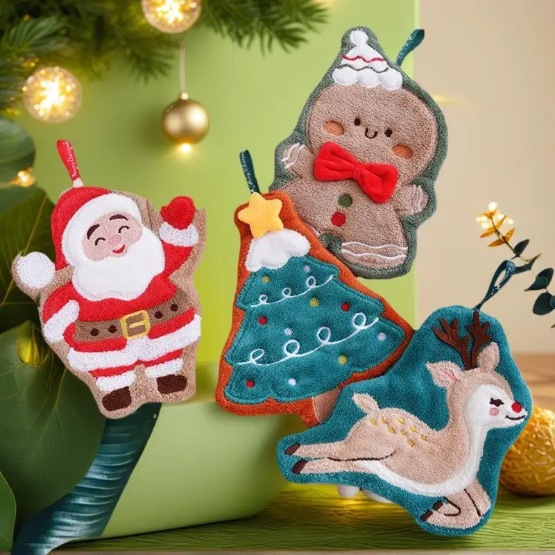 المرجان الصوف عيد الميلاد سانتا كلوز مناشف اليد امتصاص الماء التجفيف السريع منشفة اليد شجرة عيد الميلاد جرس المطبخ الحمام #3