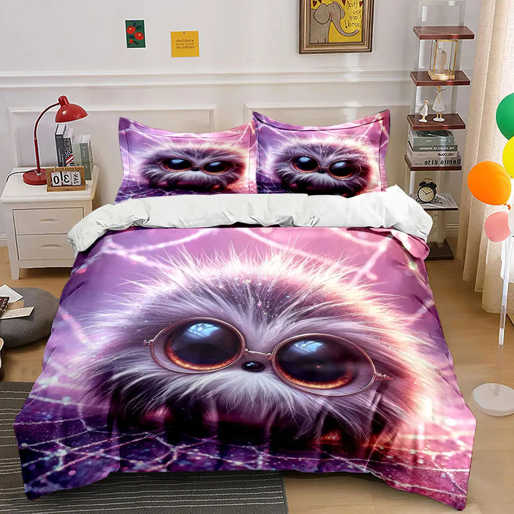 Fluffy spider with glasses, dreamy background Print Bedding Set 1 Duvet Cover 2 Pillowcases for Adult and Children Luxury Gift