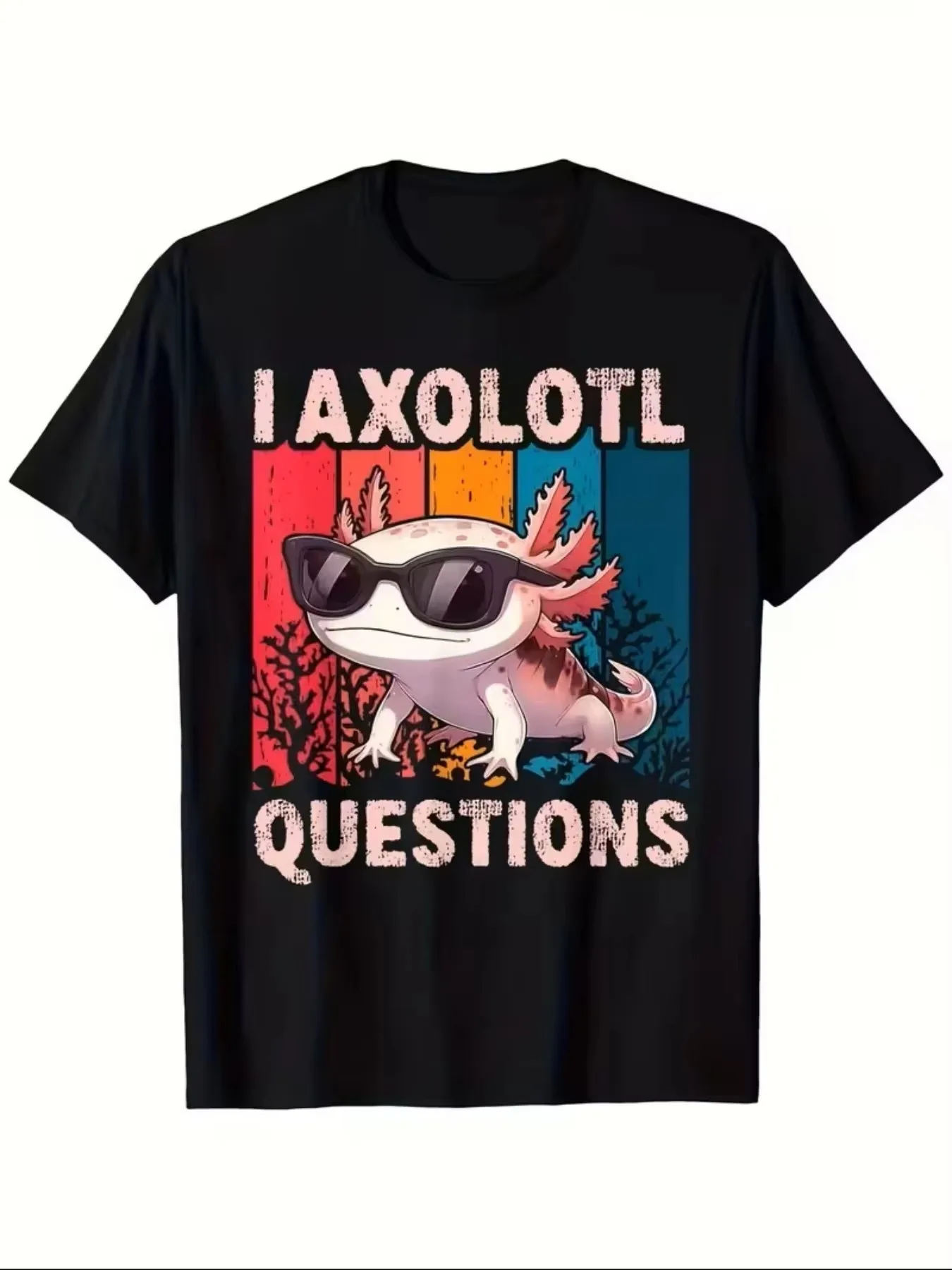 2026 Men T Shirt I Questions Retro Vintage Axolotl Sunglasses Graphic Tee Short Sleeve Casual Cotton Tshirt Animal Lover Gift