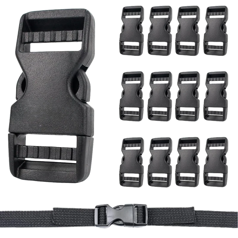 10Pcs/Lot Plastic Dual Side Release Buckle Adjustable Black Belt Buckle for DIY Webbing Straps Paracord Bracelet Bag Pet Collar
